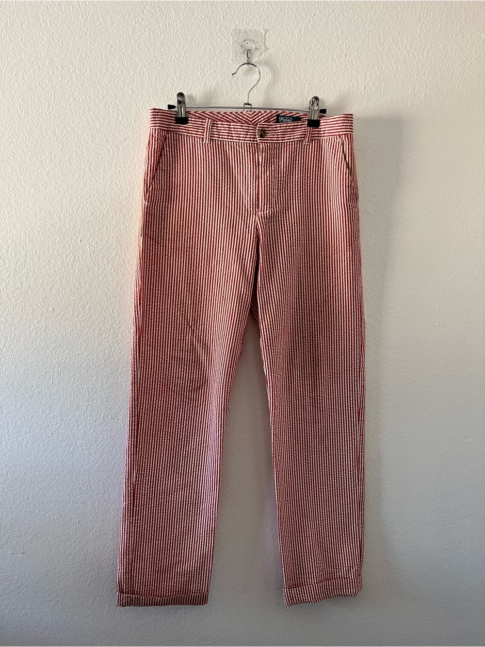 Polo Ralph Lauren Seersucker Pant Red White Stripe Kids Sz 18 Lightweight Cotton